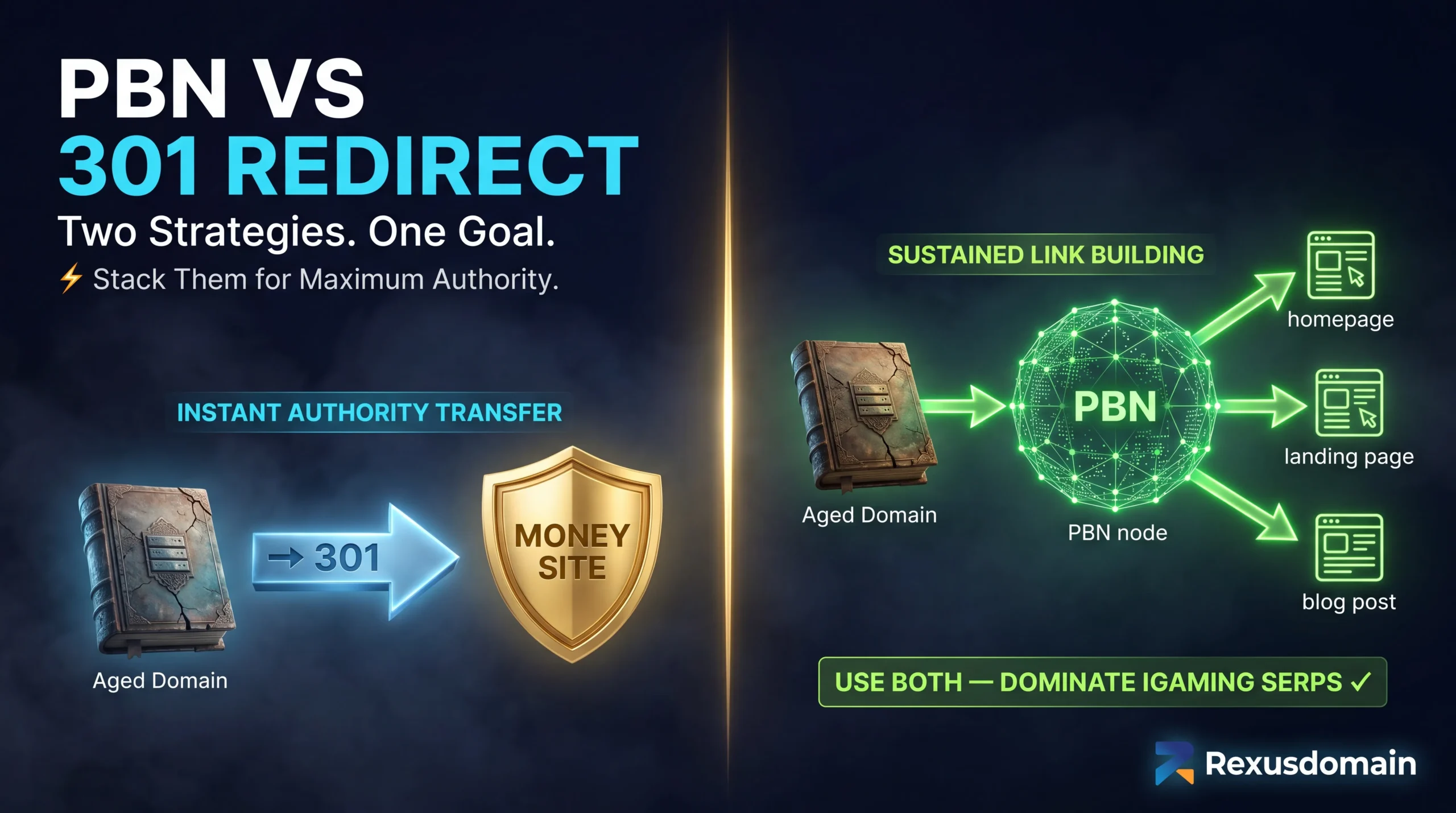 PBN vs 301 redirect strategy comparison for iGaming SEO