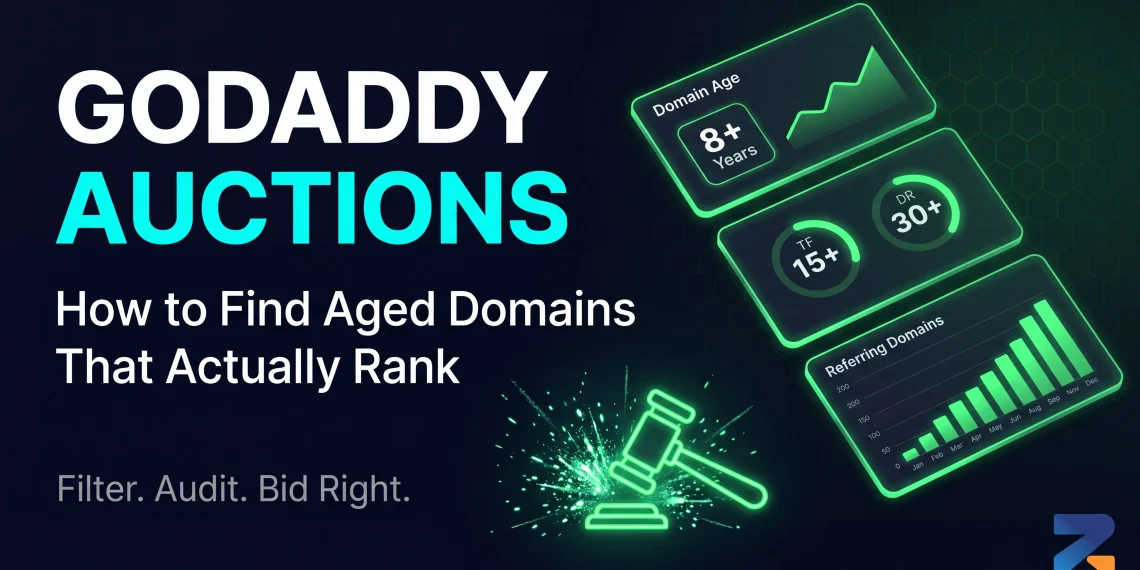 GoDaddy Auctions guide for finding aged domains that rank — filter, audit, and bid strategy