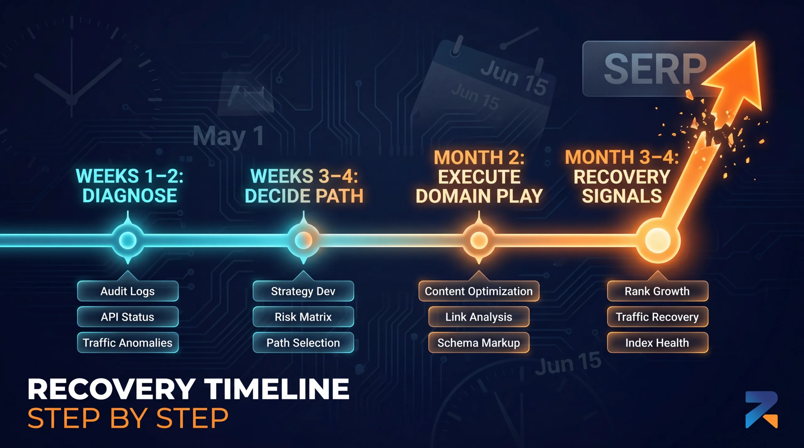 iGaming core update recovery timeline using aged domains — weeks 1 through 4 and month 2 action plan 