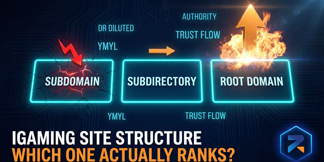 Comparison of subdomain, subdirectory, and root domain site structures for iGaming SEO ranking