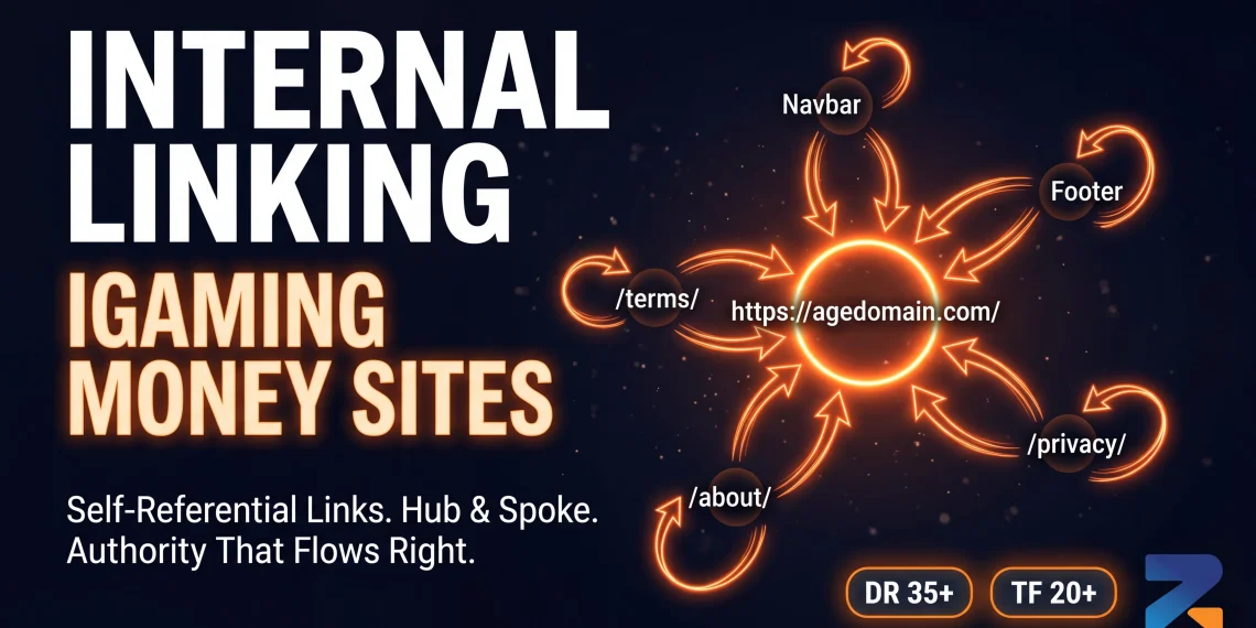 Internal linking strategy for iGaming money sites — self-referential links and hub-and-spoke structure explained