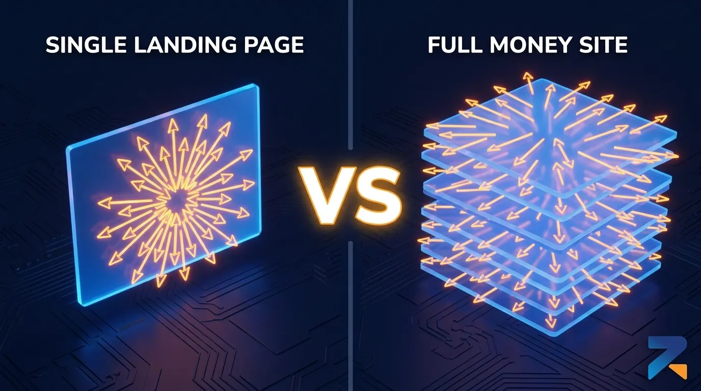 Link velocity comparison between single landing page and full money site on aged domain for iGaming