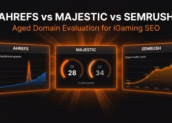 Ahrefs vs Majestic vs SEMrush comparison for aged domain evaluation in iGaming SEO