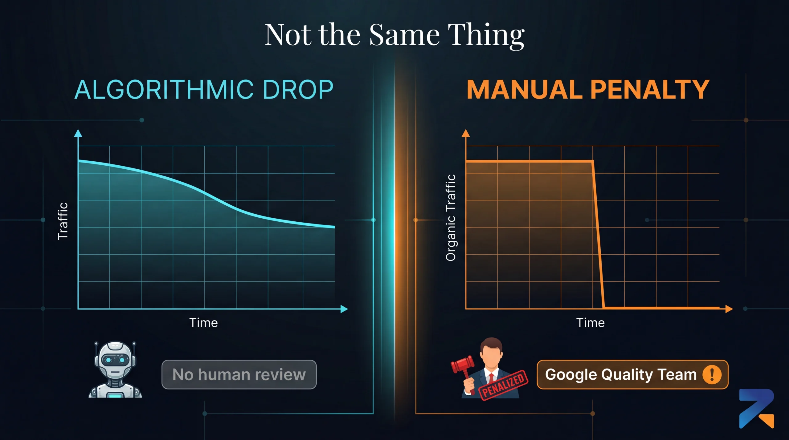 Manual penalty vs algorithmic drop comparison for iGaming aged domains