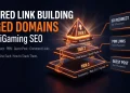 Tiered link building strategy using aged domains for iGaming SEO — tier 1, tier 2, tier 3 decision framework with backlink type breakdown