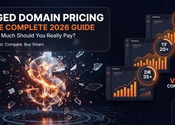 Aged domain pricing guide 2026 — banner showing domain valuation metrics and cost tiers
