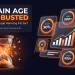 An illustration of the myth that domain age is a Google ranking factor, an SEO dashboard with trust scores and backlinks