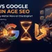 Split banner comparing Google and Bing logos shattering into glowing orange shards, illustrating whether domain age matters more for Bing SEO than Google SEO rankings