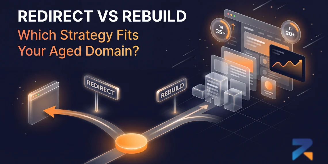 Redirect vs Rebuild — perbandingan strategi aged domain oleh Rexusdomain